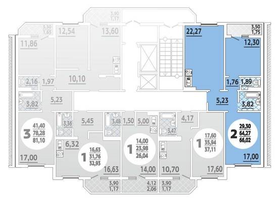 Двухкомнатная квартира, 66.00 м<sup>2</sup>, 1/19 эт.