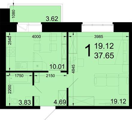 Однокомнатная квартира, 41.00 м<sup>2</sup>, 6/10 эт.