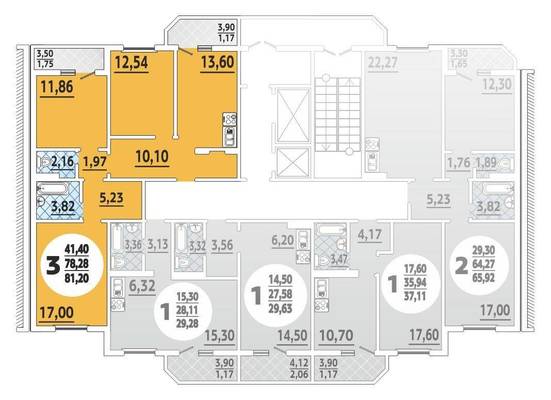 Трехкомнатная квартира, 81.00 м<sup>2</sup>, 14/19 эт.