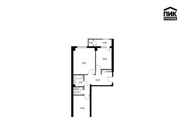 Двухкомнатная квартира, 62.00 м<sup>2</sup>, 1/18 эт.