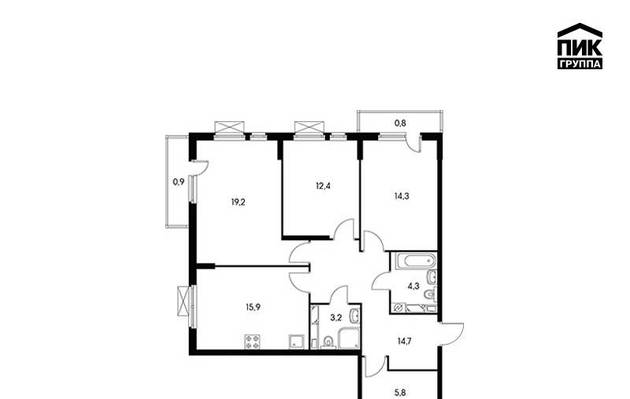 Трехкомнатная квартира, 91.00 м<sup>2</sup>, 13/18 эт.