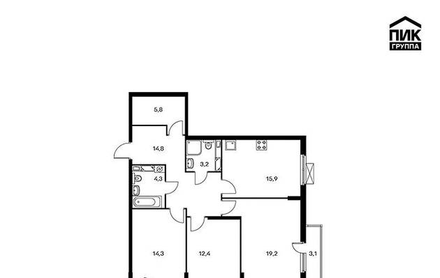 Трехкомнатная квартира, 91.00 м<sup>2</sup>, 8/18 эт.