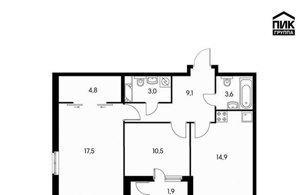 Двухкомнатная квартира, 65.00 м<sup>2</sup>, 12/24 эт.