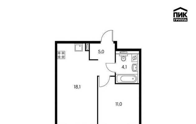 Однокомнатная квартира, 38.00 м<sup>2</sup>, 13/0 эт.