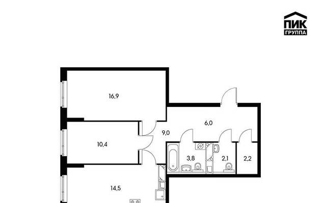 Двухкомнатная квартира, 64.00 м<sup>2</sup>, 15/0 эт.
