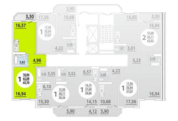 Однокомнатная квартира, 43.00 м<sup>2</sup>, 14/19 эт.