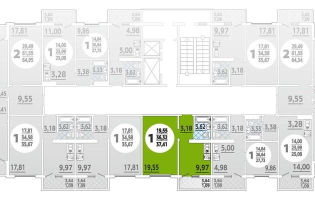 Однокомнатная квартира, 37.00 м<sup>2</sup>, 9/19 эт.