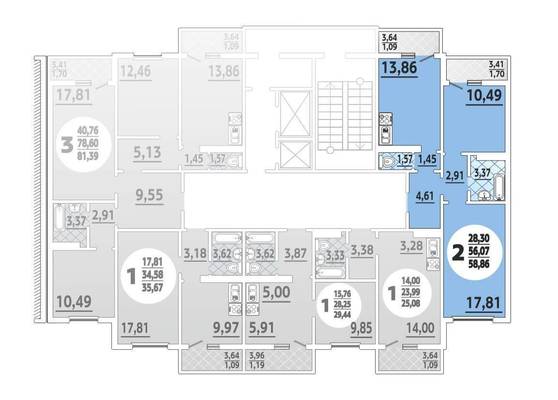 Двухкомнатная квартира, 58.00 м<sup>2</sup>, 12/19 эт.