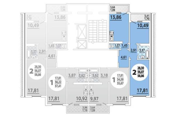Двухкомнатная квартира, 58.00 м<sup>2</sup>, 11/19 эт.