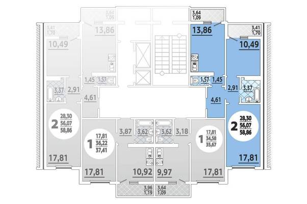 Двухкомнатная квартира, 58.00 м<sup>2</sup>, 12/19 эт.