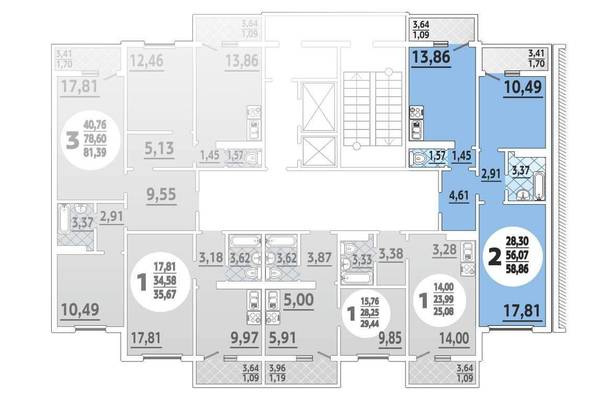 Двухкомнатная квартира, 58.00 м<sup>2</sup>, 7/19 эт.