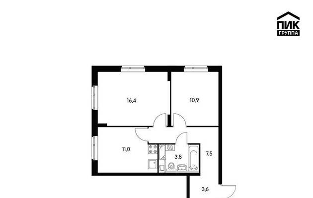 Двухкомнатная квартира, 53.00 м<sup>2</sup>, 11/0 эт.